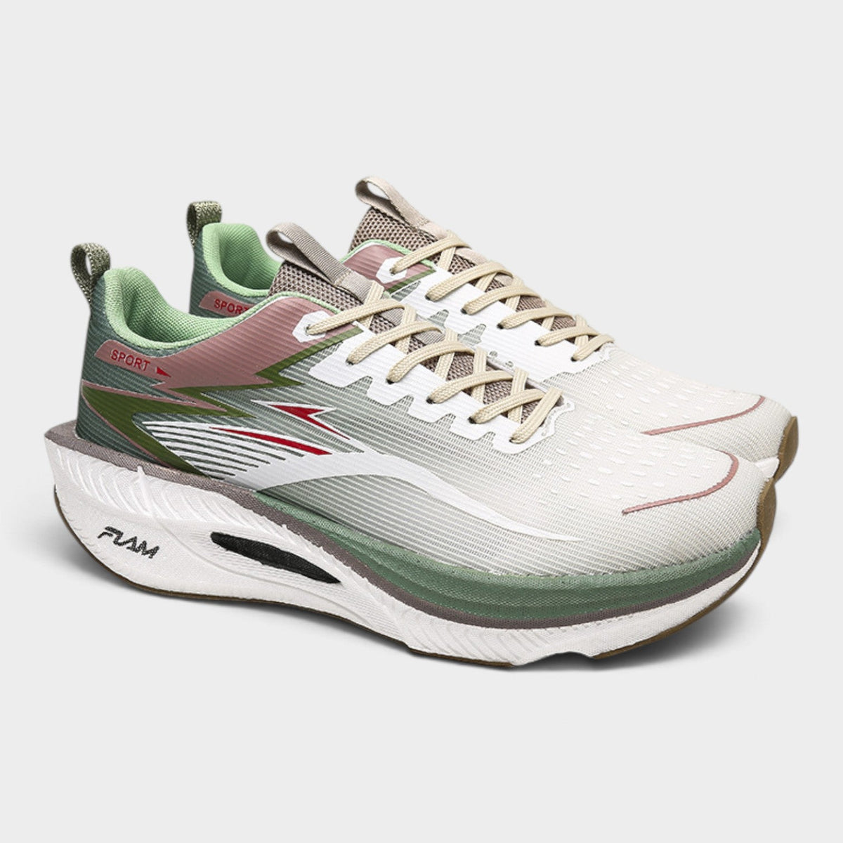 FLAM Men's Cushioned Running Trainers – Cream/Sage