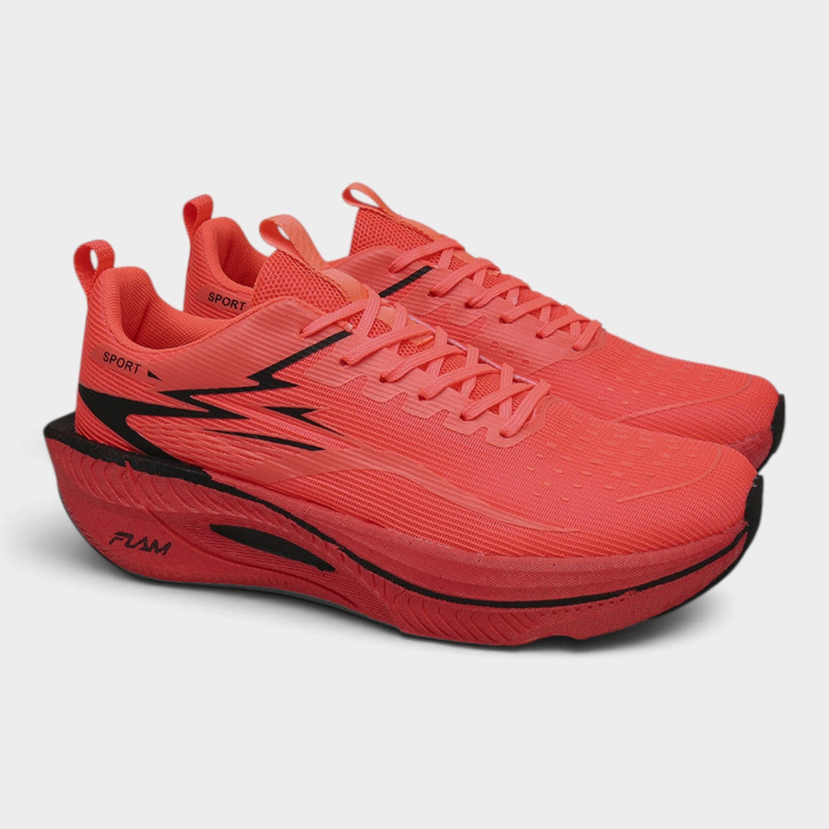 FLAM Men's Cushioned Running Trainers – Coral Red/Black